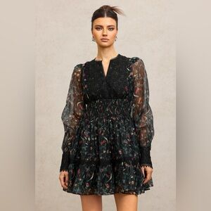 🌹 Elegant French 🥐 Print Retro V-Neck Lace Tea Dress- Night Rose by miss rosier